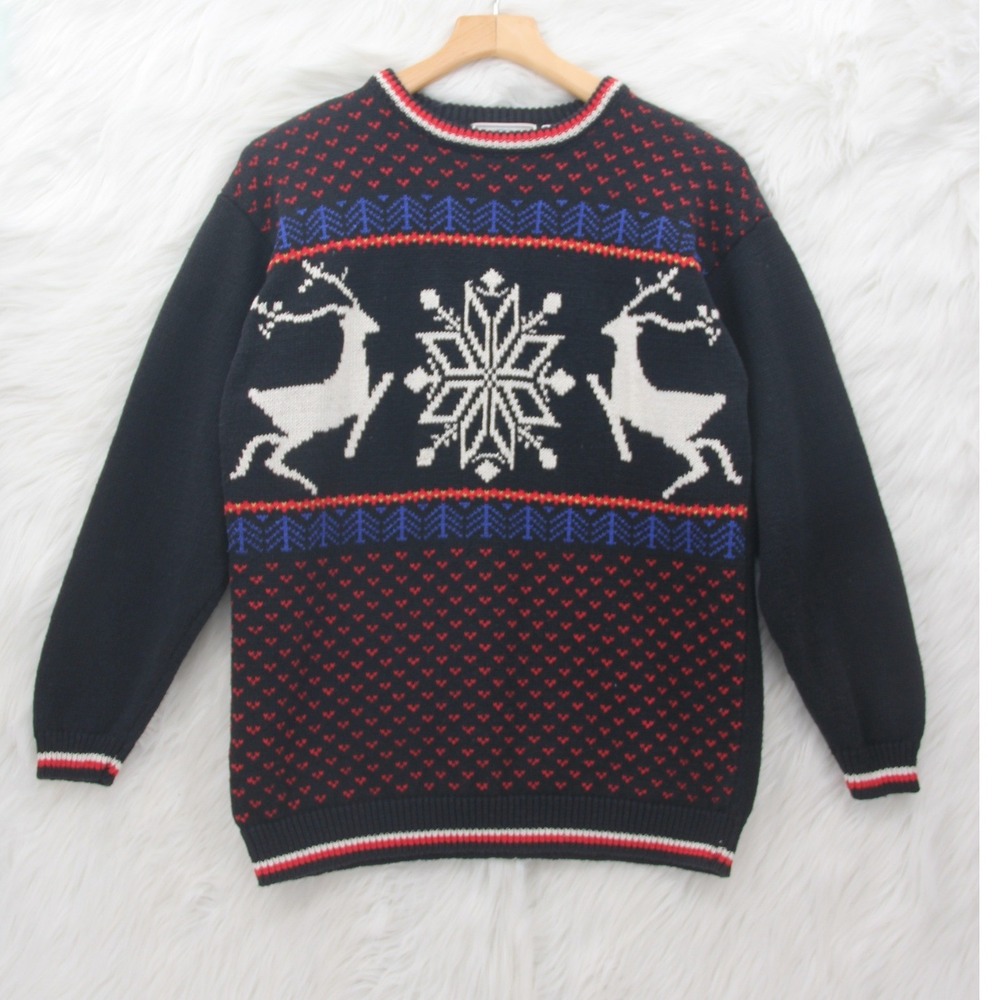 Vintage Bugle Boy Men's Fair Isle Christmas Sweater M Holiday Reindeer Snowflake